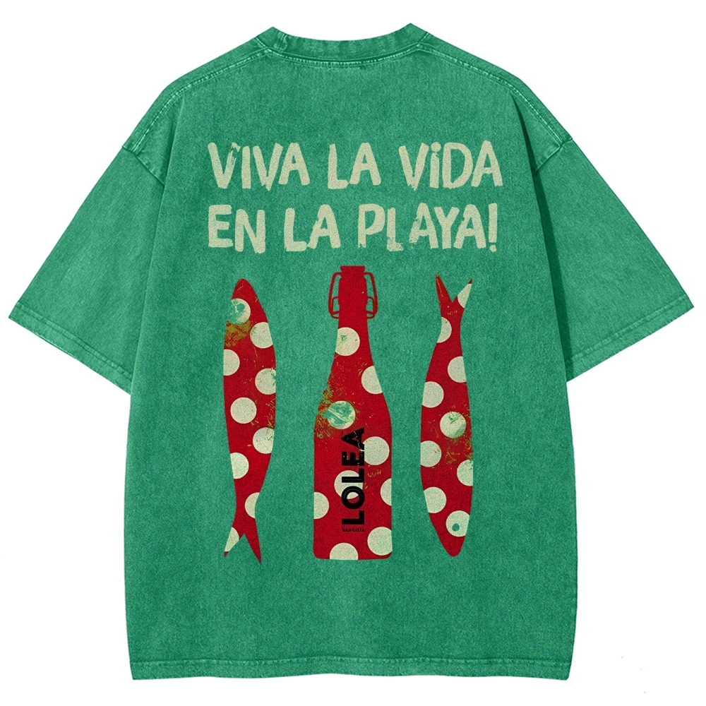 Polka Dot Fish Washed Vintage Short Sleeves T-Shirt