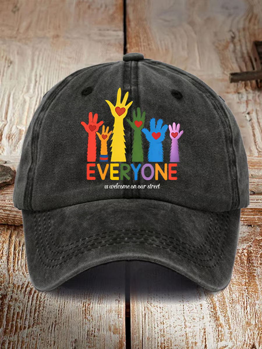 Unisex Retro Everyone Is Welcome On Our Street LGBTQ Print Hats