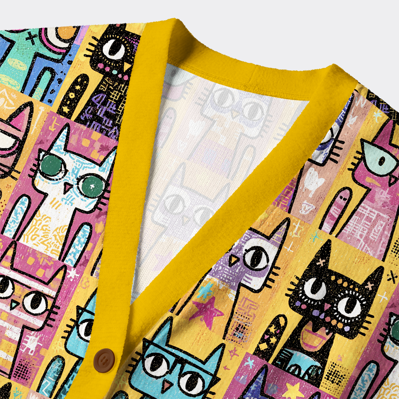 Unisex Pop Art Purrfection Ugly Cardigan Sweater