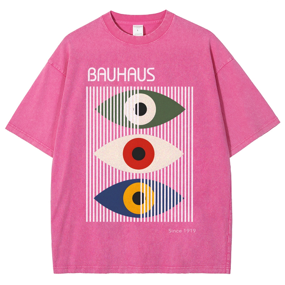 Unisex Bauhaus Art Eye Printed Washed T-shirt