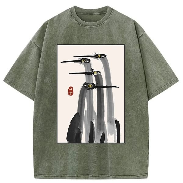 Fishneo Japanese Crane Poster Washed T-Shirt