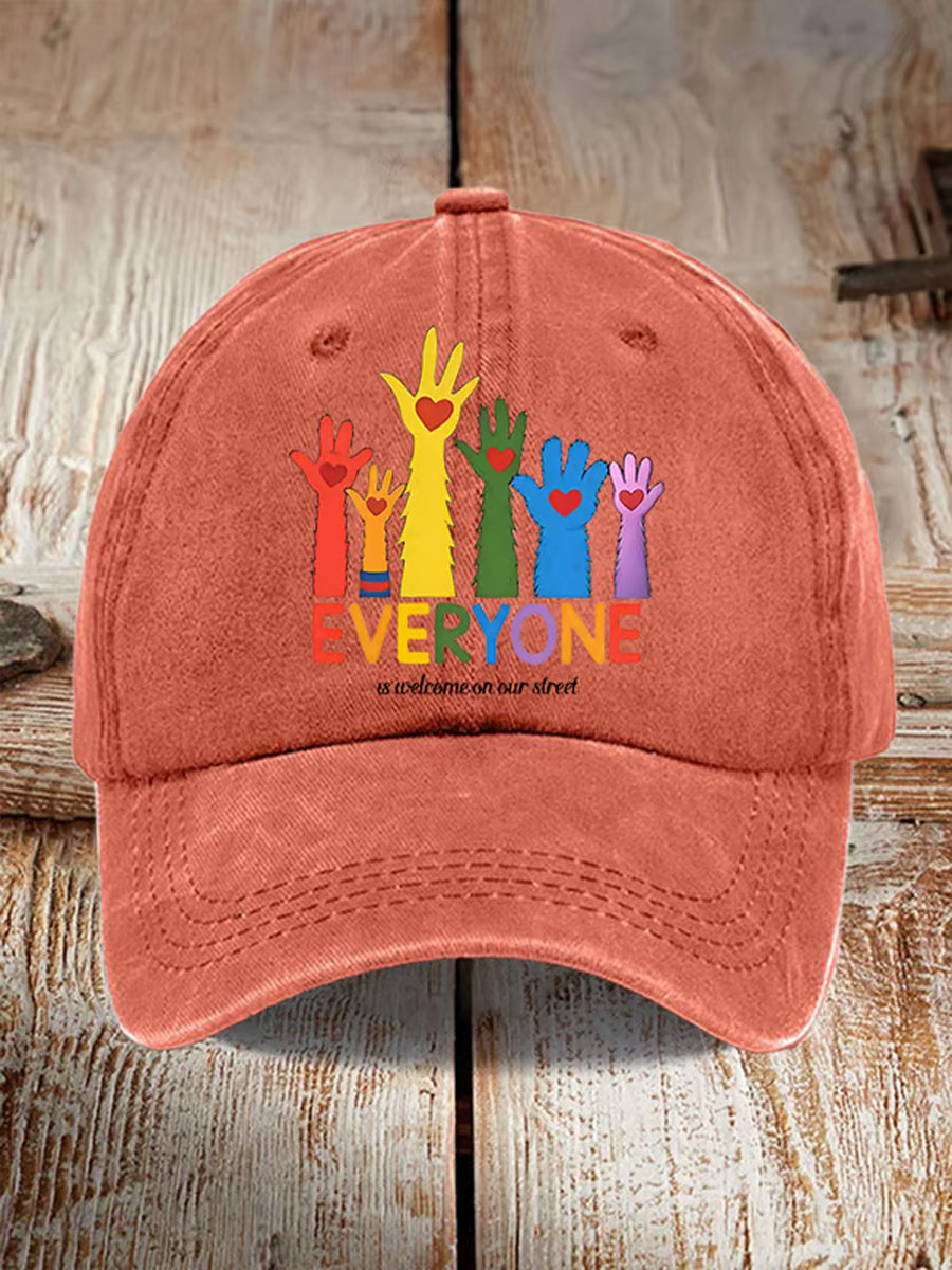 Unisex Retro Everyone Is Welcome On Our Street LGBTQ Print Hats