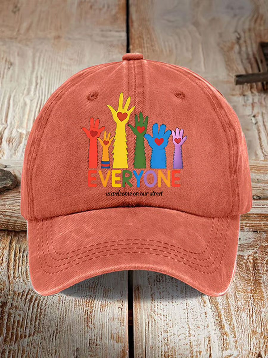 Unisex Retro Everyone Is Welcome On Our Street LGBTQ Print Hats