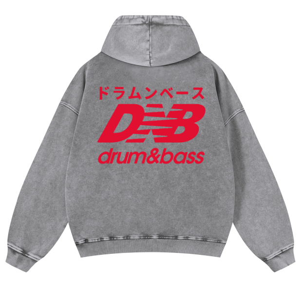 Drum and Bass Vintage Washed Cotton Back Art Hoodie