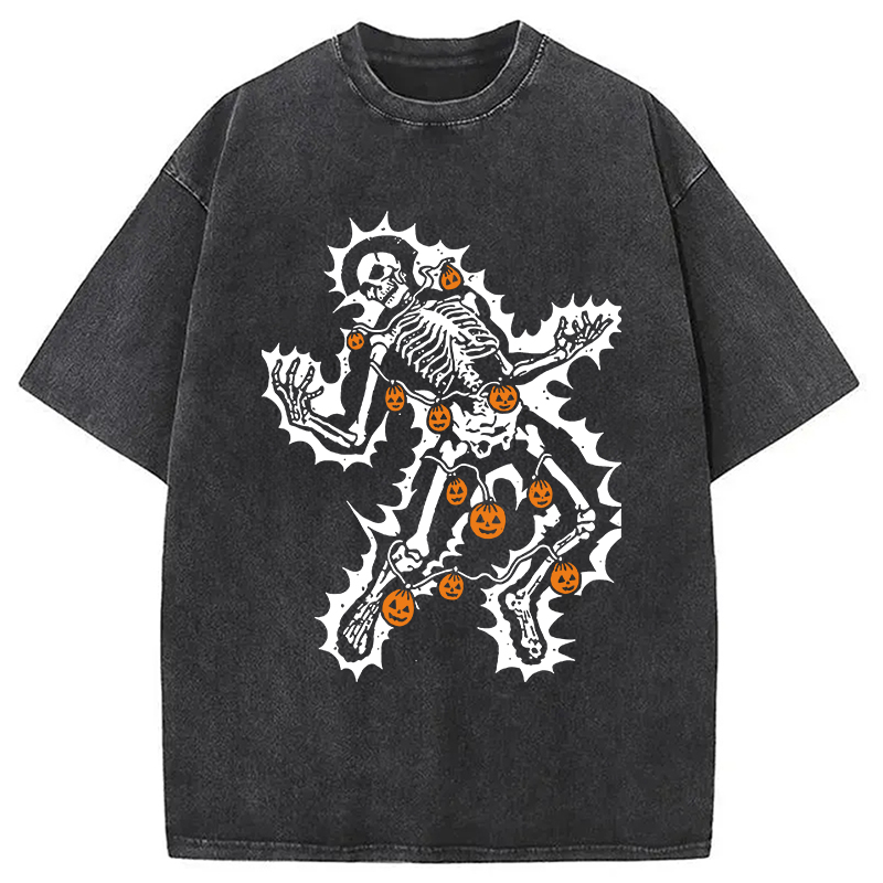 Electrocuted Skeleton Halloween Washed T-Shirt