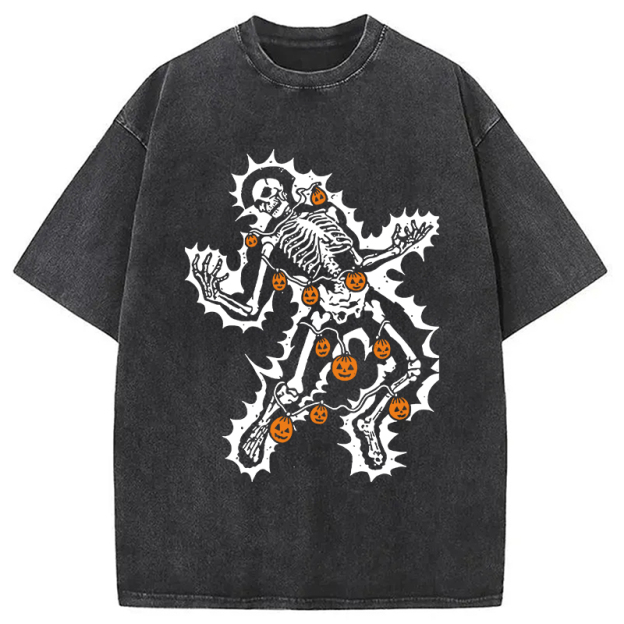 Electrocuted Skeleton Halloween Washed T-Shirt