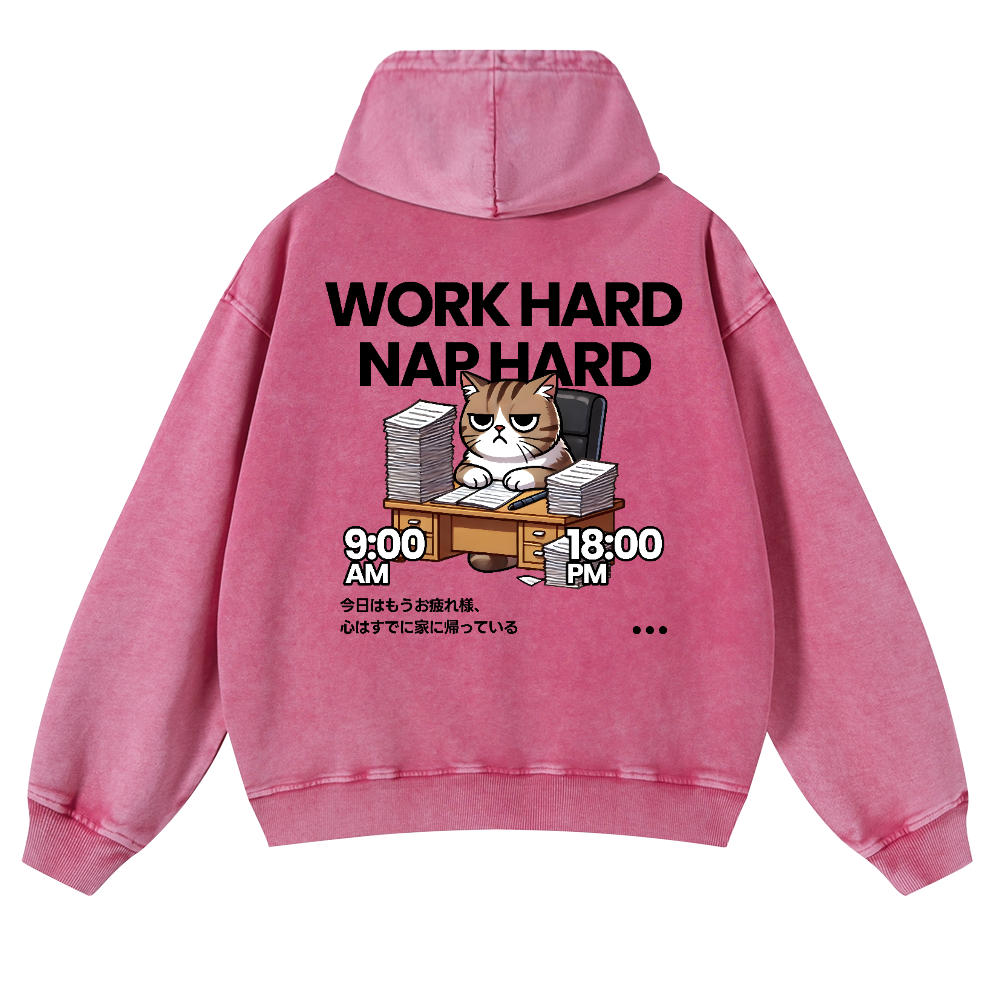 Cat Vintage Washed Cotton Back Art Hoodie