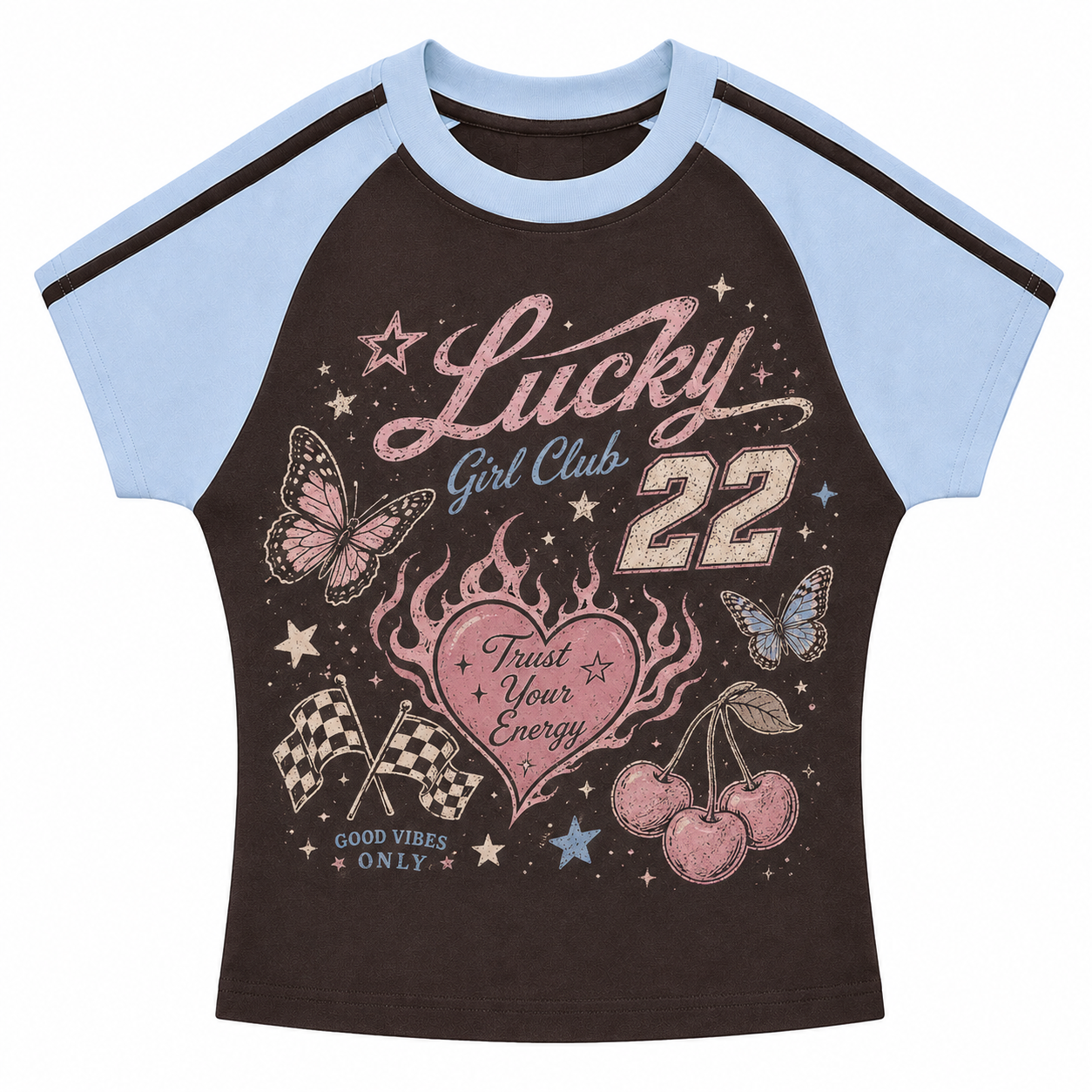 Lucky Girl Club Stripe Raglan Baby Tee