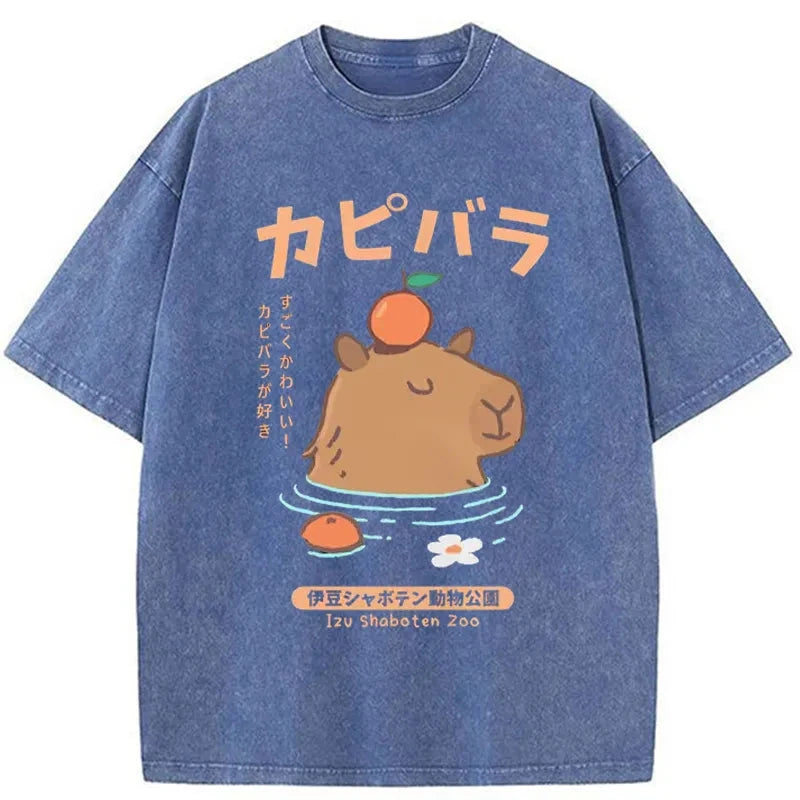 Capybara Soaking In Hot Springs Washed T-Shirt