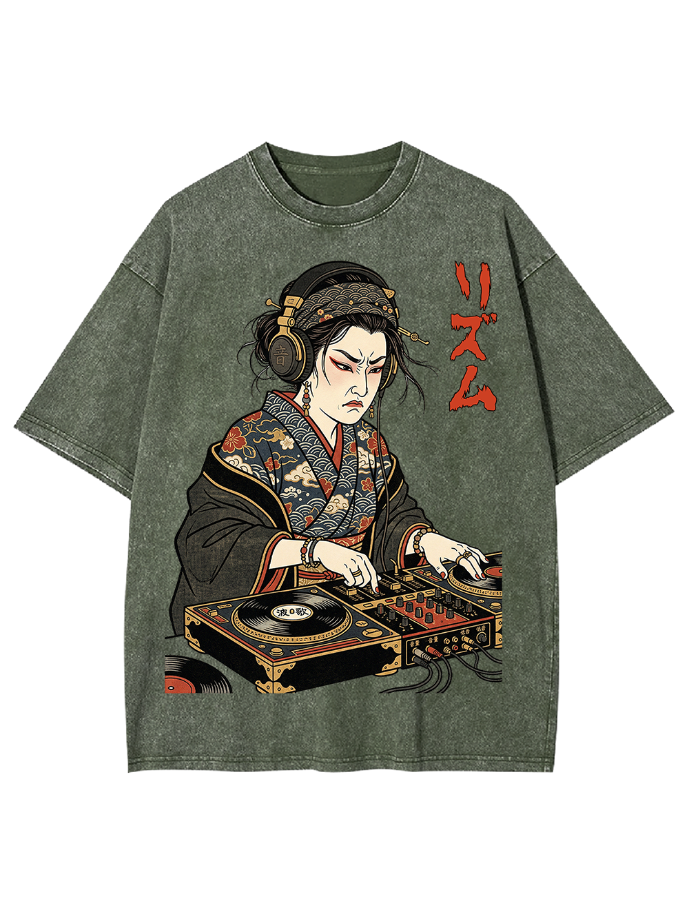 Unisex Geisha DJ Rhythm Printed Washed Tee