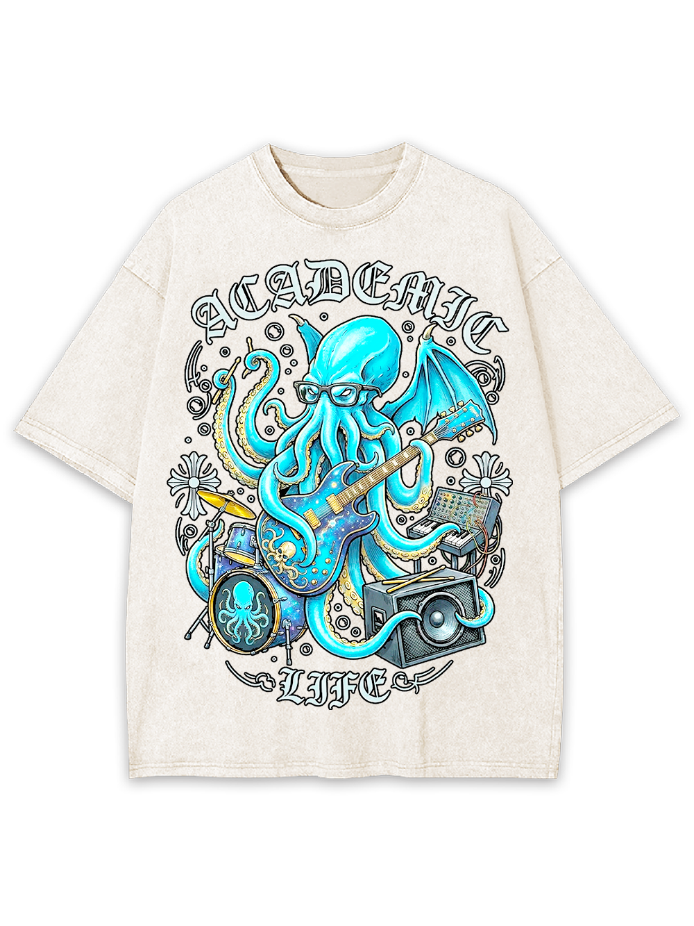 Unisex Nerdcore Kraken Printed Washed Tee