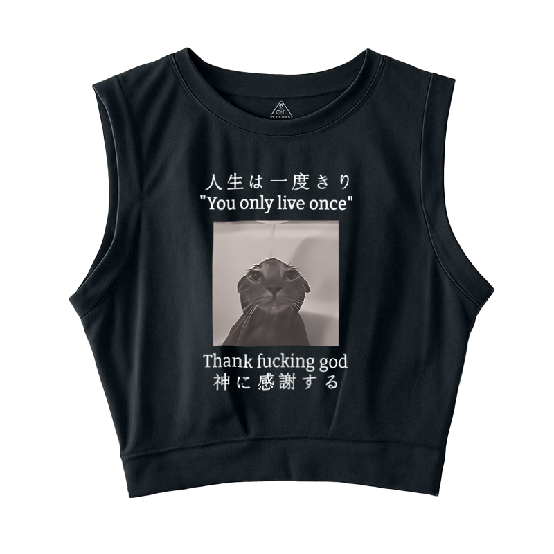  Funny Melancholy Cat Sleeveless Crop Top