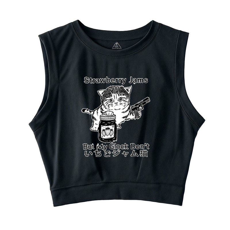  Strawberry Jam Cat Sleeveless Crop Top