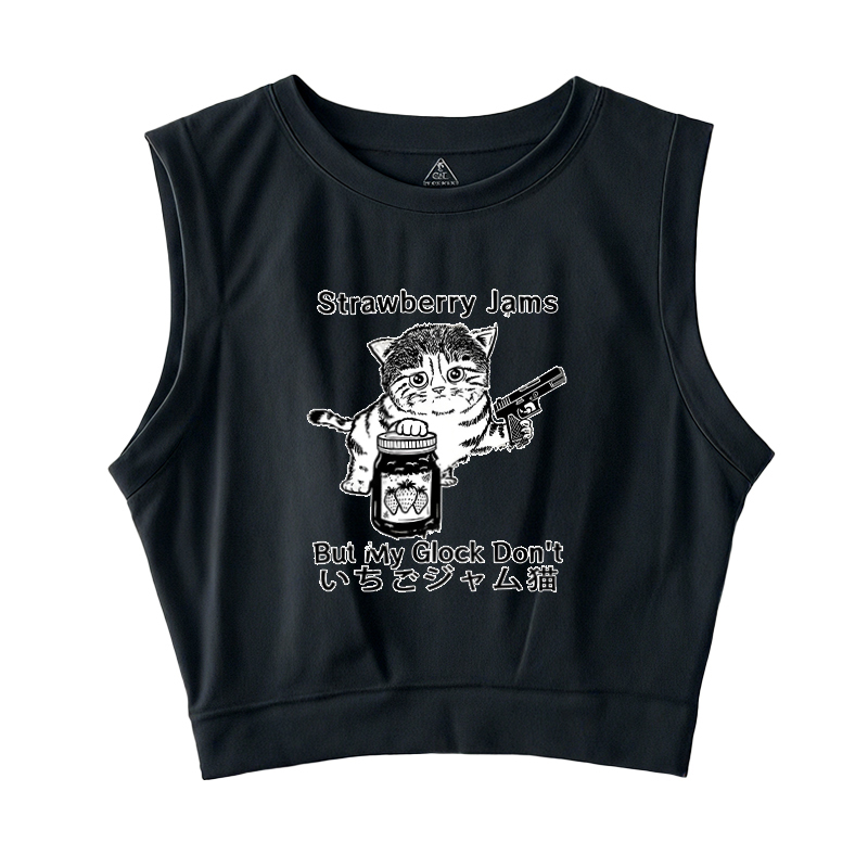  Strawberry Jam Cat Sleeveless Crop Top