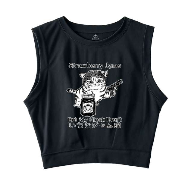  Strawberry Jam Cat Sleeveless Crop Top
