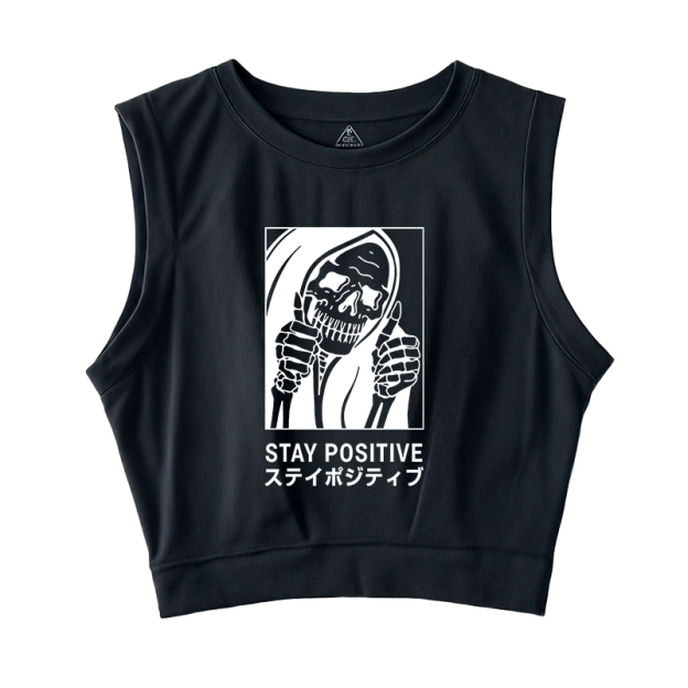  Stay Positive Skeleton Sleeveless Crop Top