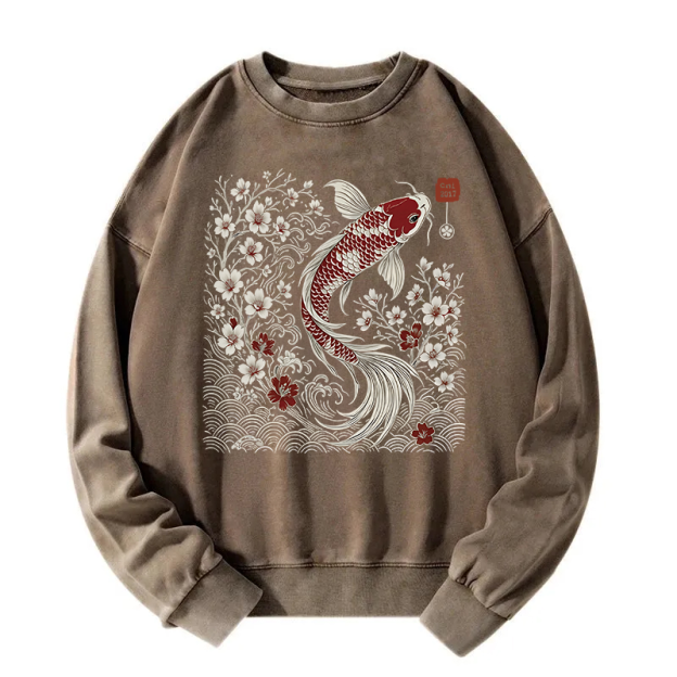 Vintage Sakura And Koi Washed Sweatshirt