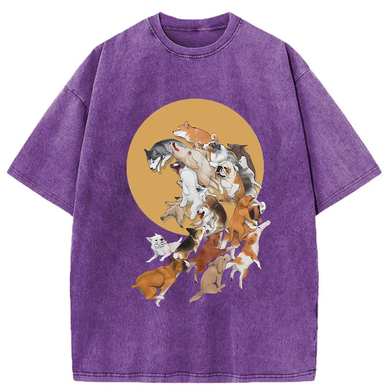 Dogs Under The Moon Washed T-Shirt