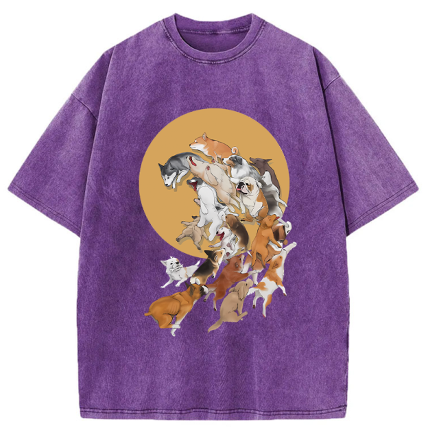 Dogs Under The Moon Washed T-Shirt