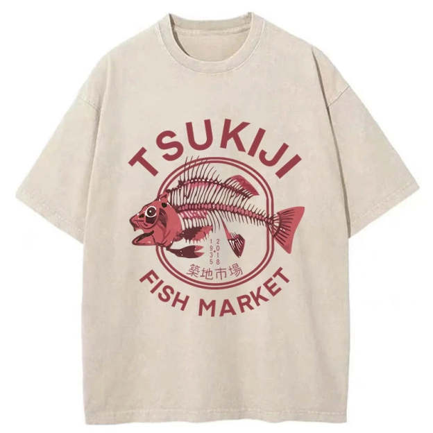 Tokyo Tsukiji Fish Market Vintage Japan Washed T-Shirt