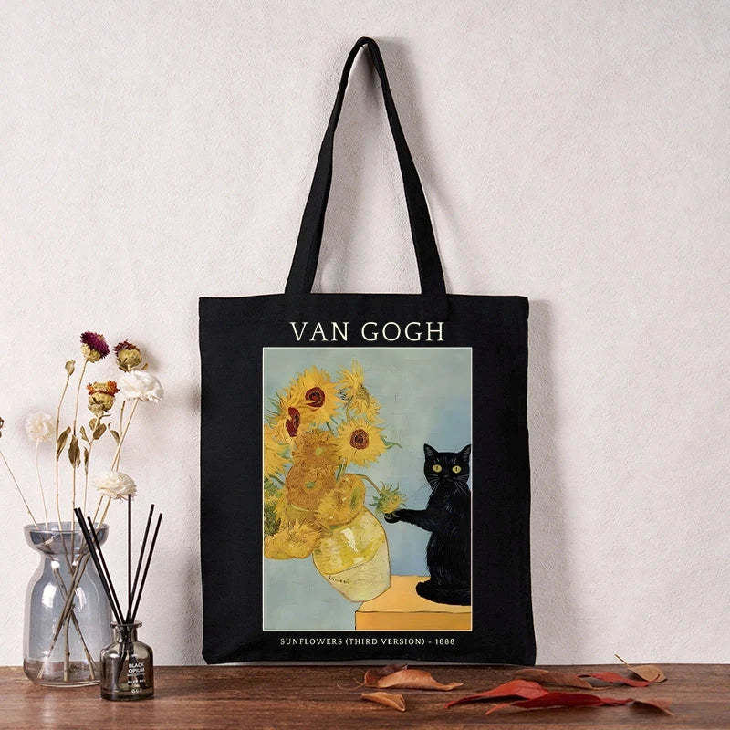 Tokyo-Tiger Black Cat With Sunflowers Tote Bag