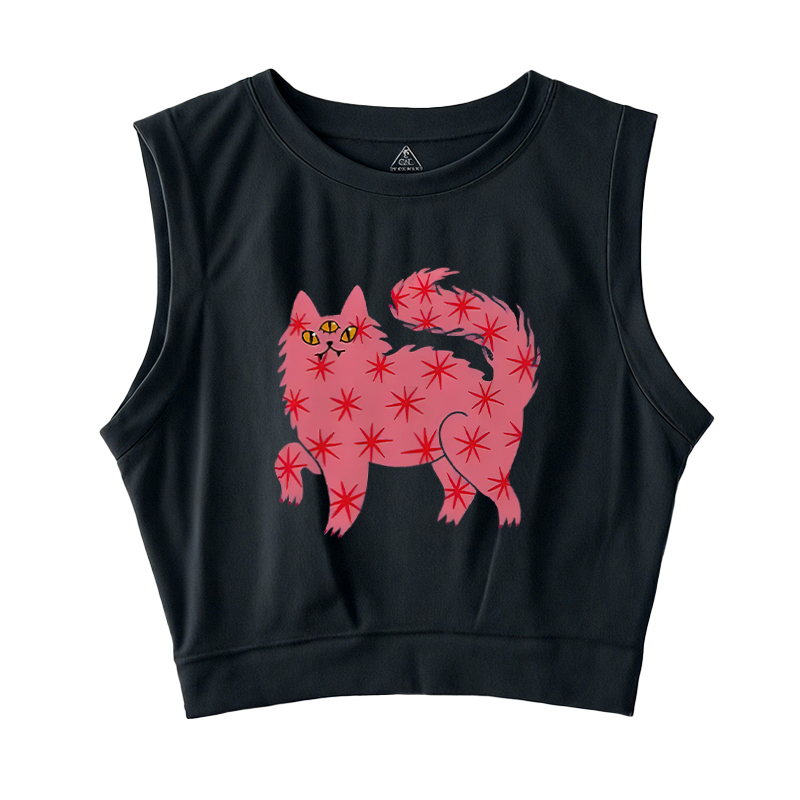  Three Eyes Pink Cat Sleeveless Crop Top