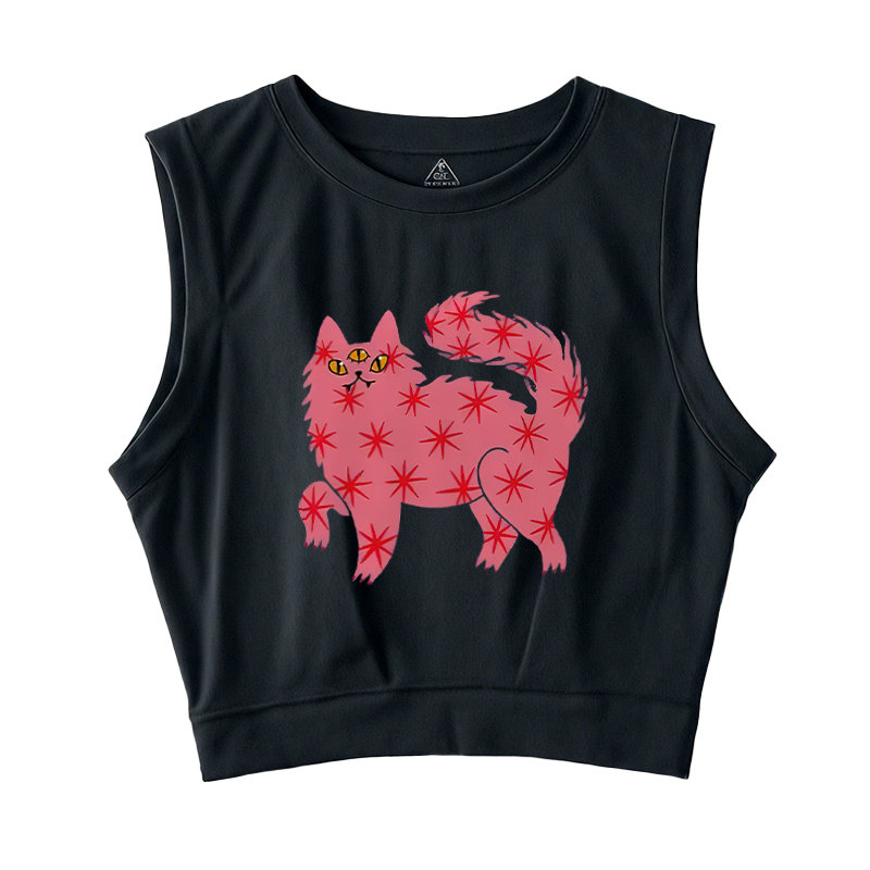  Three Eyes Pink Cat Sleeveless Crop Top