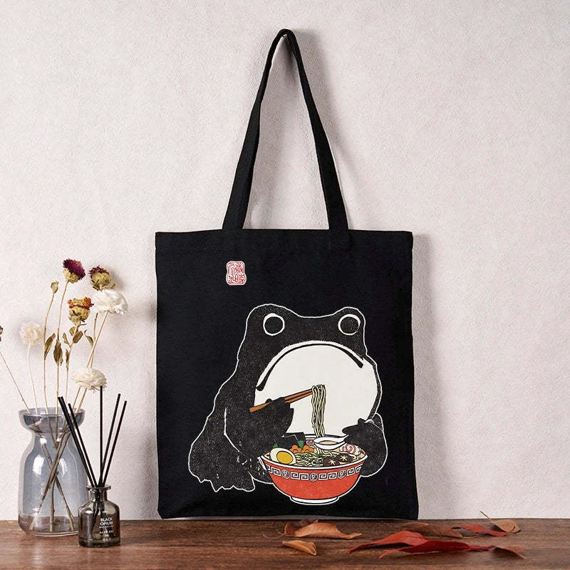Funny Frog Eating Ramen Tote Bag