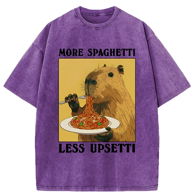 Unisex Capybara Eating Pasta Washed T-Shirt