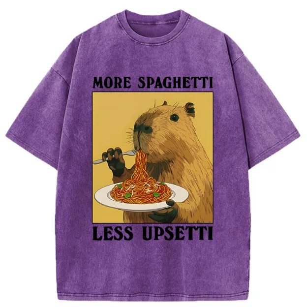 Unisex Capybara Eating Pasta Washed T-Shirt