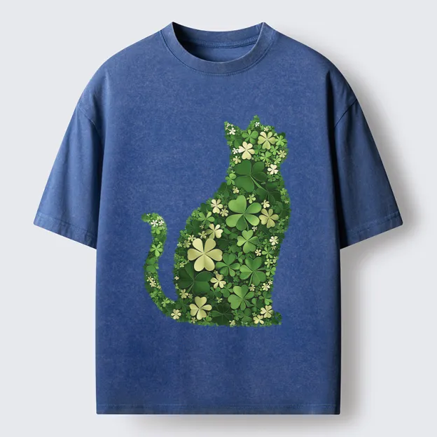Unisex Clover Cat Washed T-Shirt