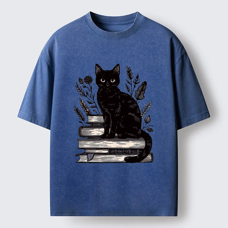 Unisex Books And Cats Washed T-Shirt