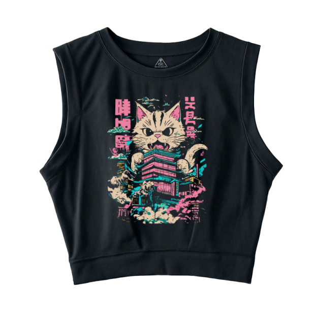  Japanese Cat Cat Lover Sleeveless Crop Top