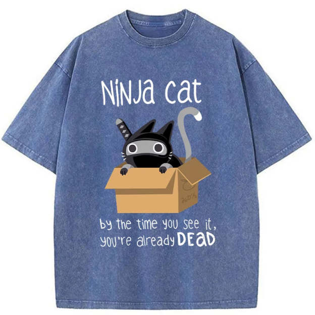 Ninja Cat Japanese Washed T-Shirt