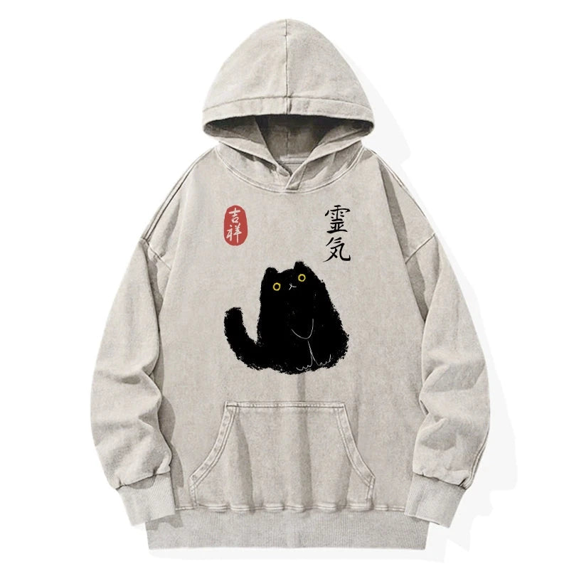 Black Civet Cat Washed Hoodie