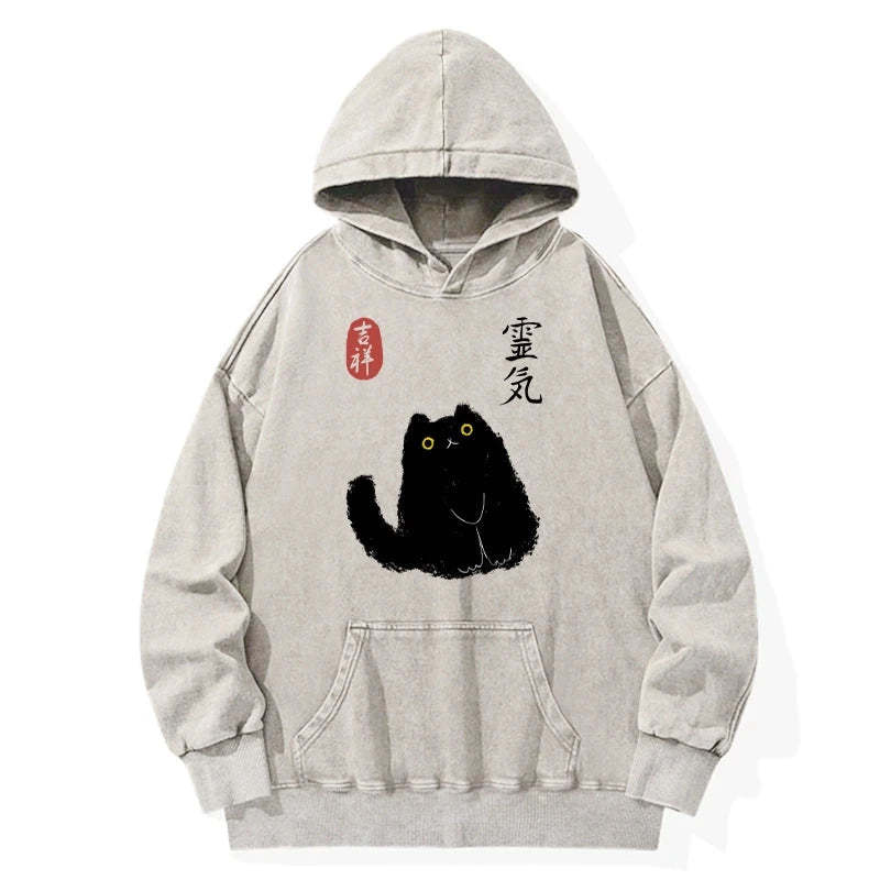 Black Civet Cat Washed Hoodie