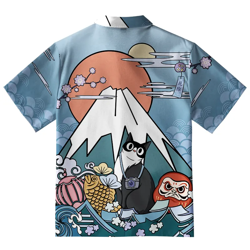 Mount Fuji Landscape With Cat Button-up Shirt