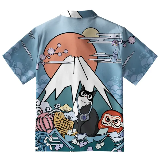 Mount Fuji Landscape With Cat Button-up Shirt