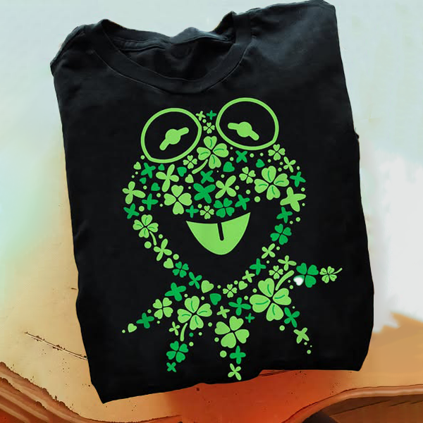 Unisex Classic Cotton Four-Leaf Clover Frog Printed T-shirt