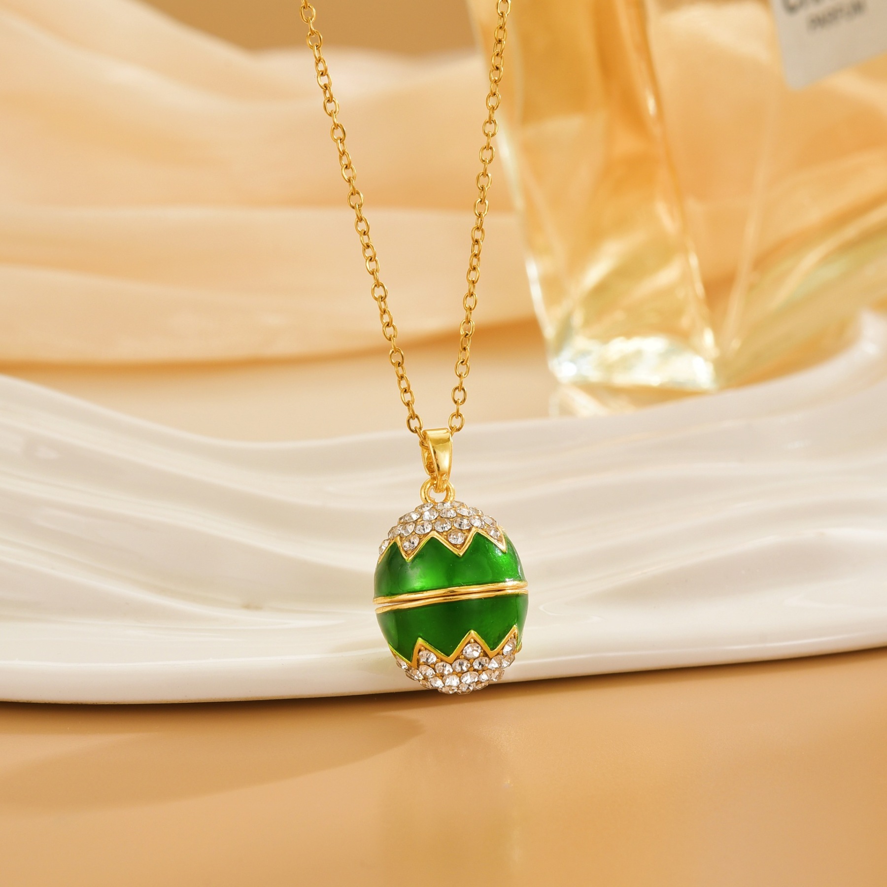 Enamel Glaze Easter Egg Micro-Paved Zircon Openable Pendant Versatile Creative Diy Necklace Clavicle Chain For Women