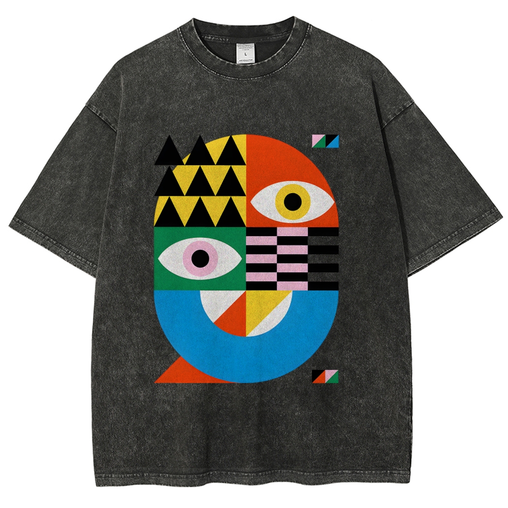 Unisex Bauhaus Art Eye Printed Washed Tee