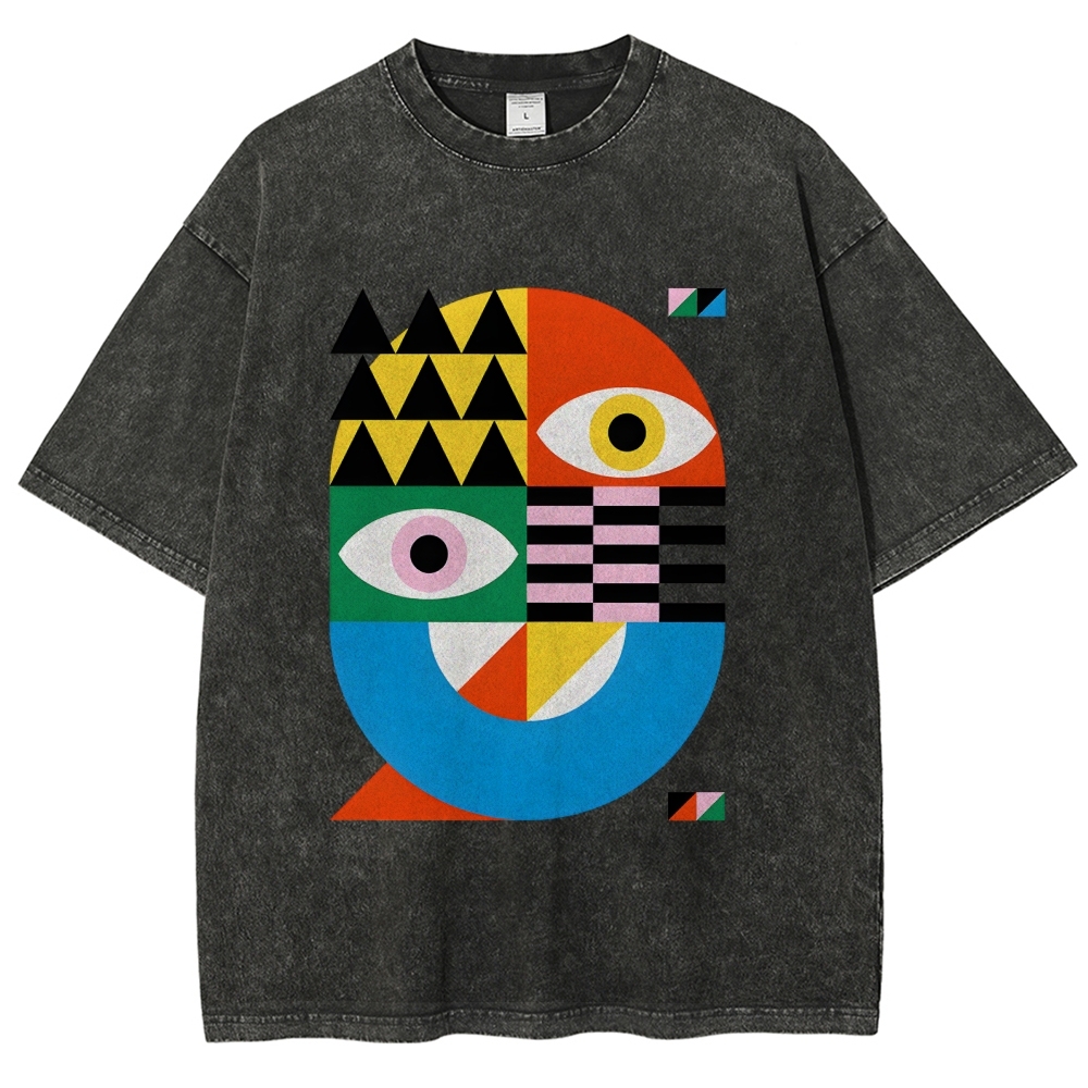 Unisex Bauhaus Art Eye Printed Washed Tee