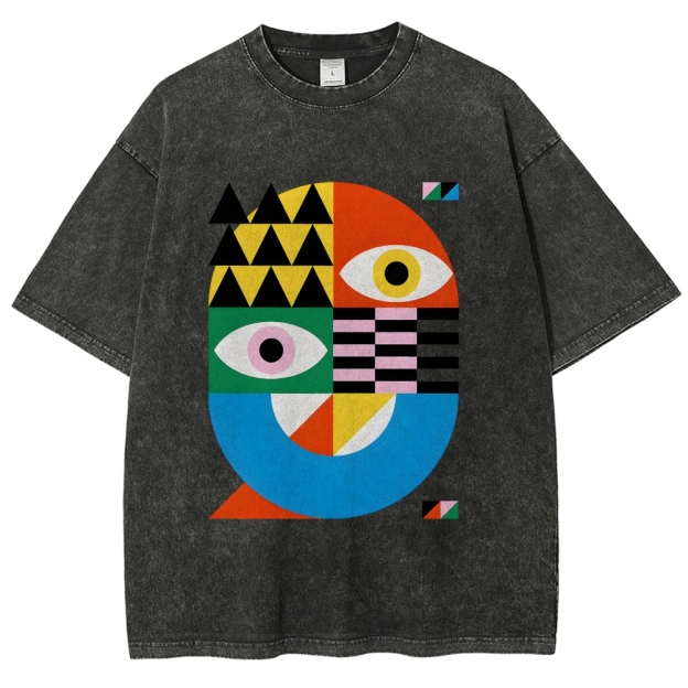 Unisex Bauhaus Art Eye Printed Washed Tee