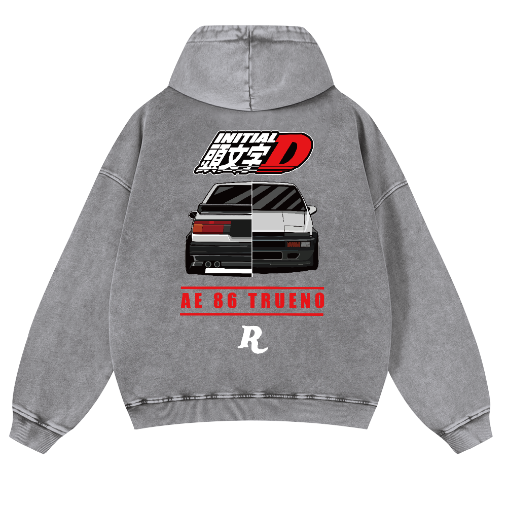 Initial D Vintage Washed Cotton Back Art Hoodie