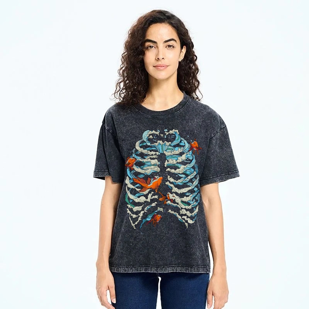 Fish & Wave Bone Art Vintage Cozy T Shirt
