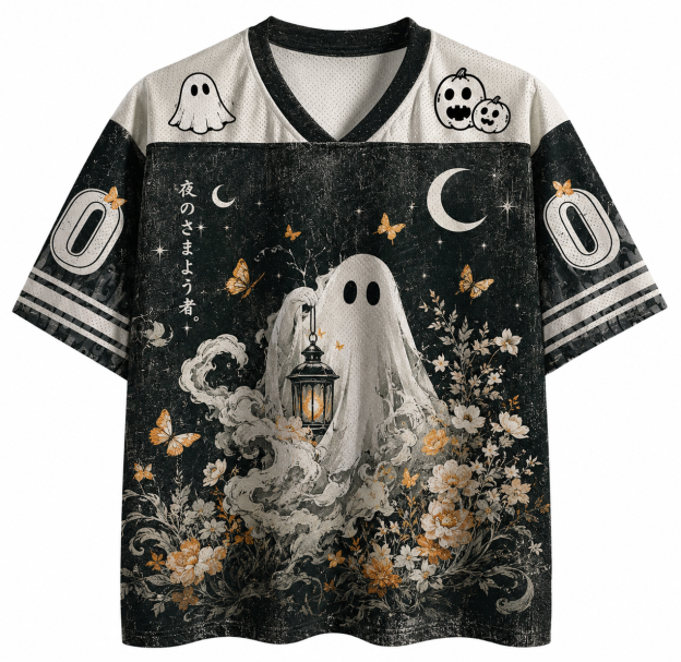 Dark Vintage Halloween Lantern Ghost Floral Moon Jersey Shirts