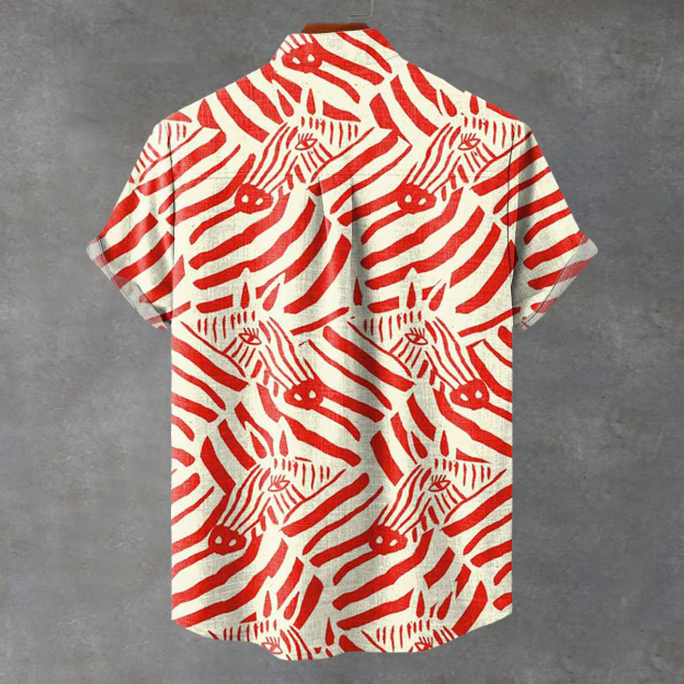 Zebra Red Stripes Print Casual 100% Cotton Shirt