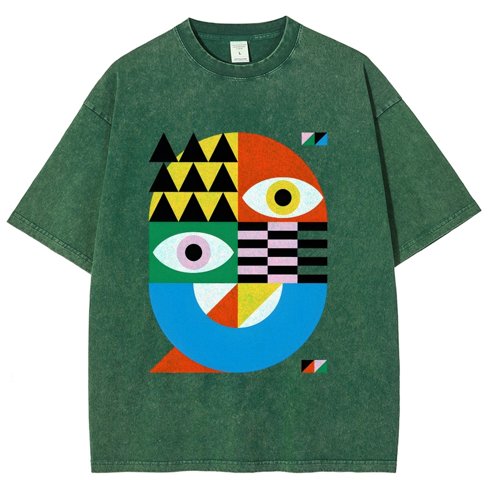 Unisex Bauhaus Art Eye Printed Washed Tee