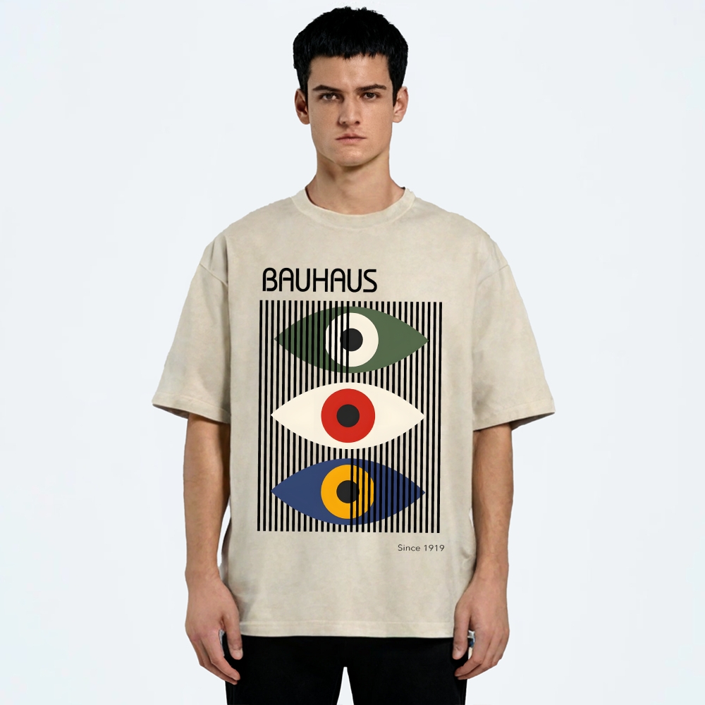 Unisex Bauhaus Art Eye Printed Washed T-shirt