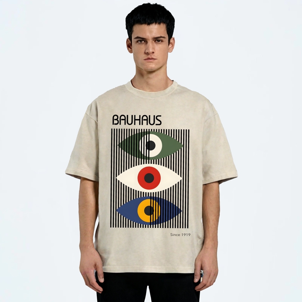 Unisex Bauhaus Art Eye Printed Washed T-shirt